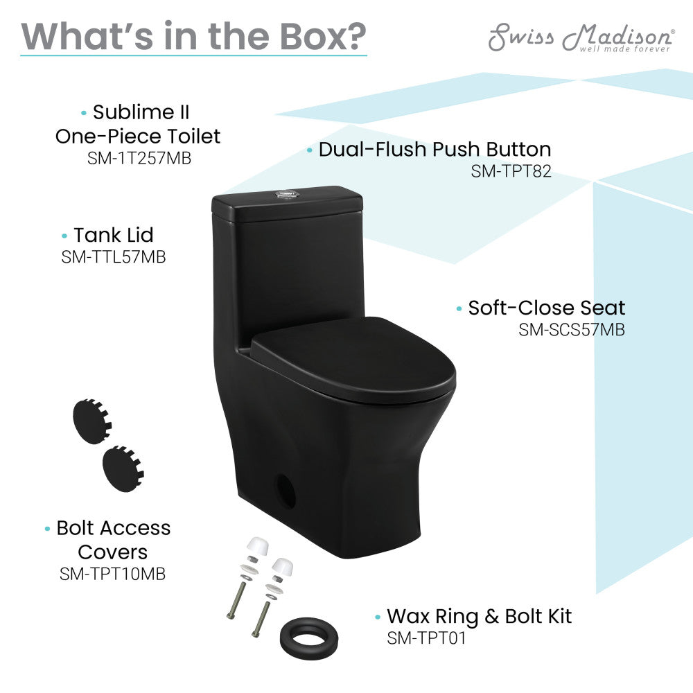 Swiss Madison Sublime II One-Piece 12" Rough-in 1.1/1.6 GPF Dual Top Flush Round Compact Toilet in Matte Black
