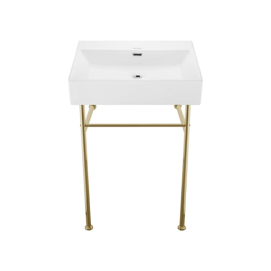 Swiss Madison Claire 24" Rectangle Zero Hole Console Sink with Glossy Gold Legs