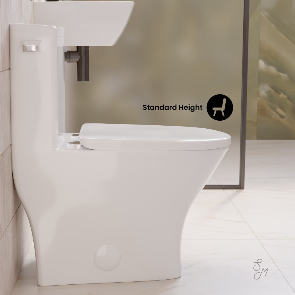 Swiss Madison Sublime II One-Piece 12" Rough-in 1.28 GPF Left Flush Round Compact Toilet in Glossy White