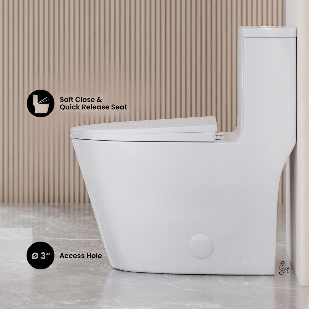 Swiss Madison Dreux One-Piece 12" Rough-in 1.28 GPF Left Flush Elongated Toilet in Glossy White