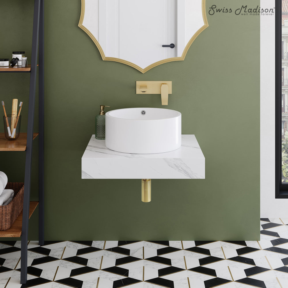 Swiss Madison Monaco 24" Floating Bathroom Shelf with Vessel Sink in White Marble