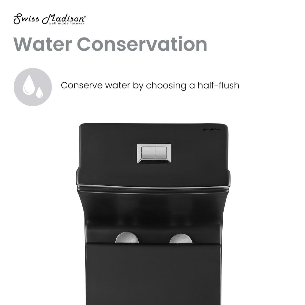 Swiss Madison Concorde One-Piece 12" Rough-in 1.1/1.6 GPF Dual Top Flush Square Toilet in Matte Black