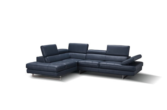 J&M Furniture A761 Italian Leather Sectional Blue In Left Hand Facing