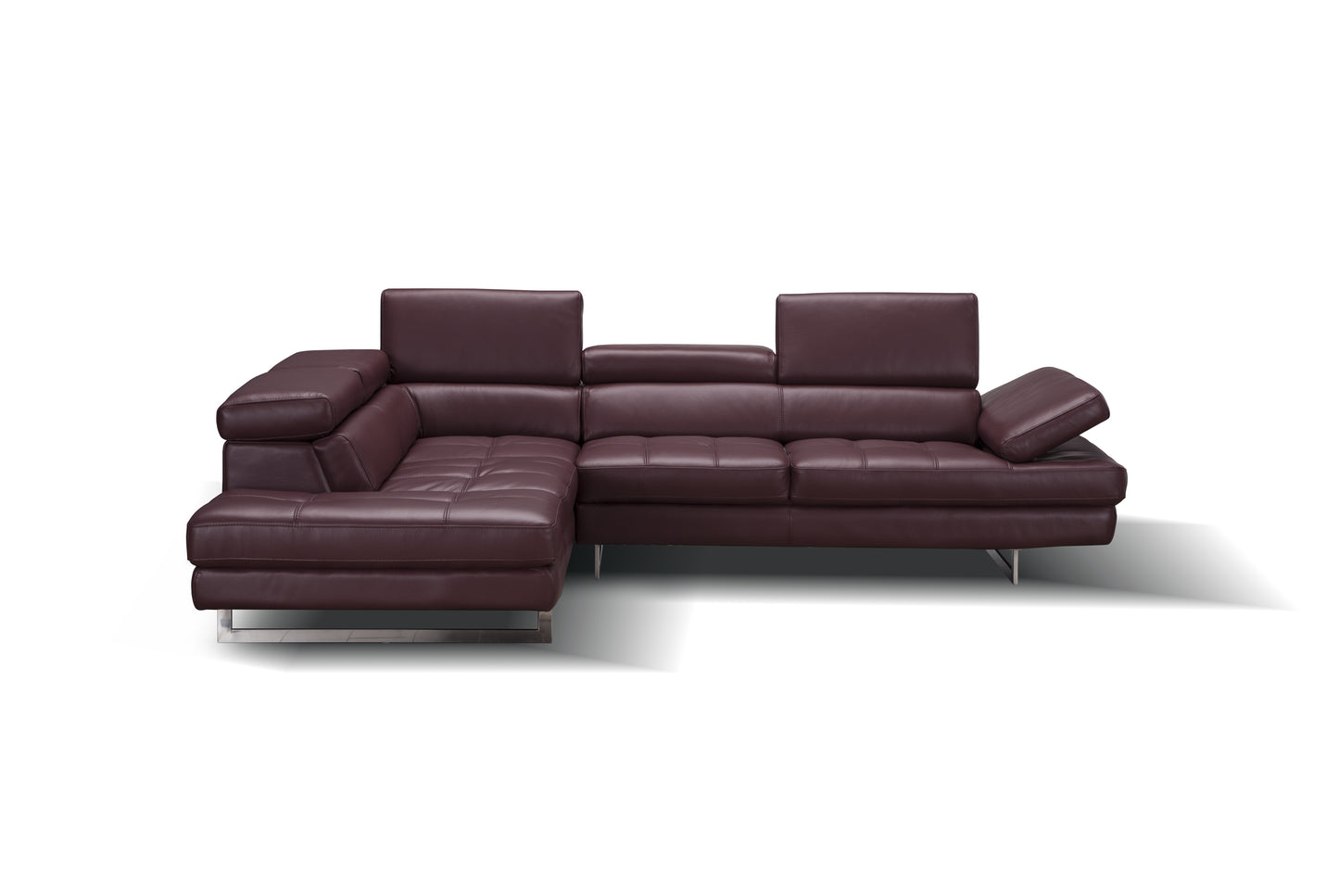 J&M Furniture A761 Italian Leather Sectional Maroon In Left Hand Facing