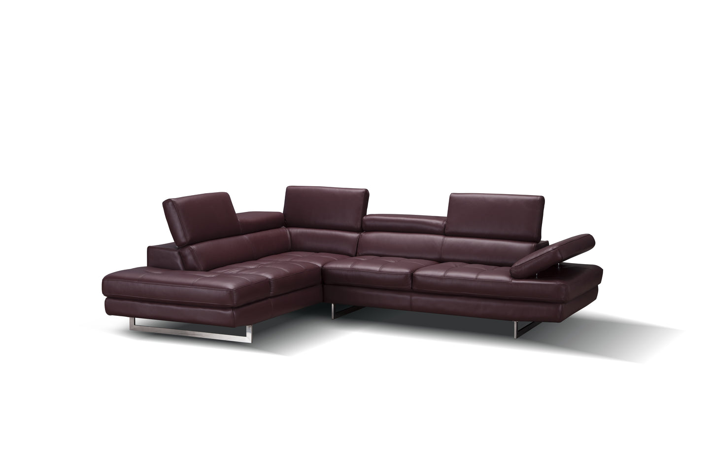 J&M Furniture A761 Italian Leather Sectional Maroon In Left Hand Facing