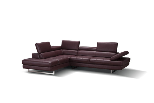 J&M Furniture A761 Italian Leather Sectional Maroon In Left Hand Facing