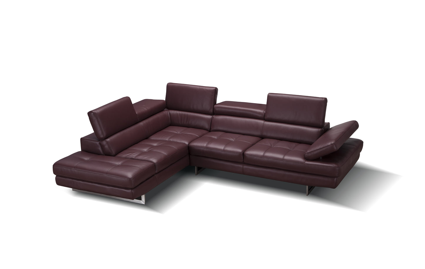 J&M Furniture A761 Italian Leather Sectional Maroon In Left Hand Facing