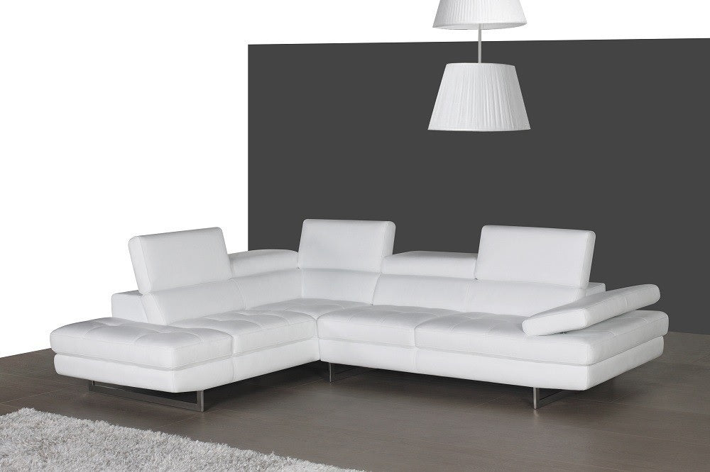 J&M Furniture A761 Italian Leather Sectional Snow White In Left hand Facing