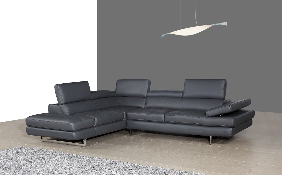J&M Furniture A761 Italian Leather Sectional Slate Grey In Left Hand Facing