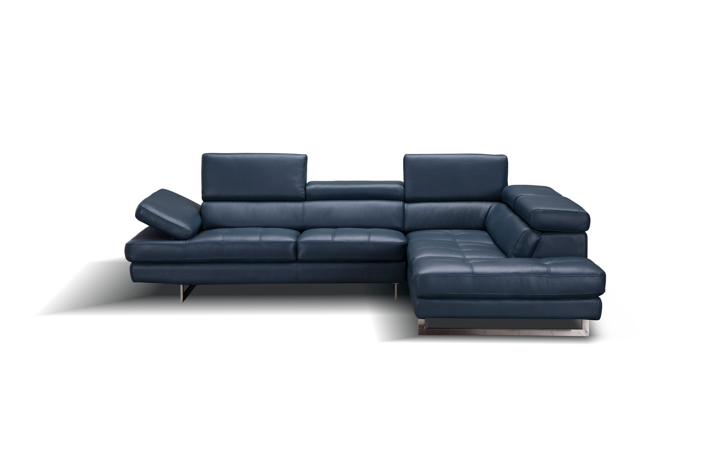 J&M Furniture A761 Italian Leather Sectional Blue In Right Hand Facing