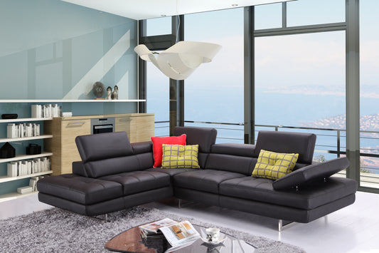 J&M Furniture A761 Italian Leather Sectional Slate Black In Left Hand Facing