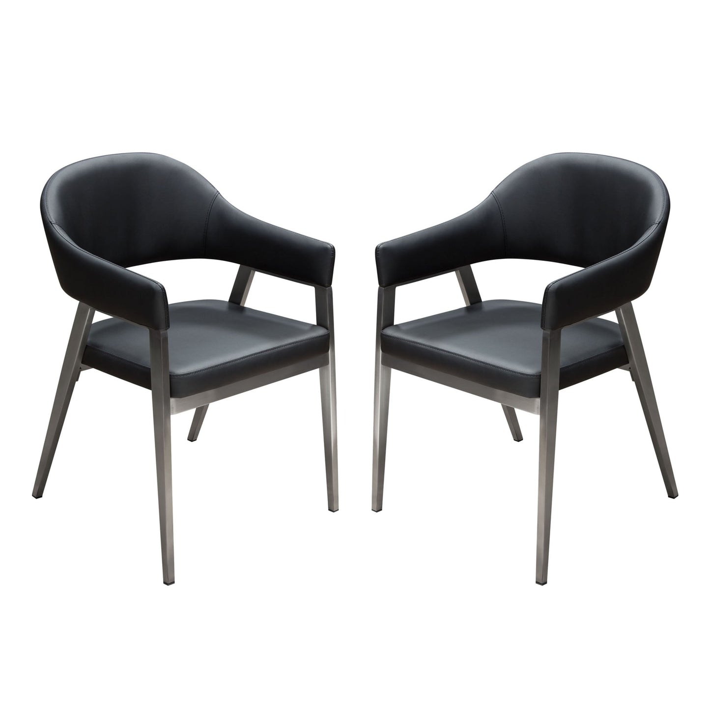 Adele Set of Two Dining/Accent Chairs in Black Leatherette w/ Brushed Stainless Steel Leg by Diamond Sofa