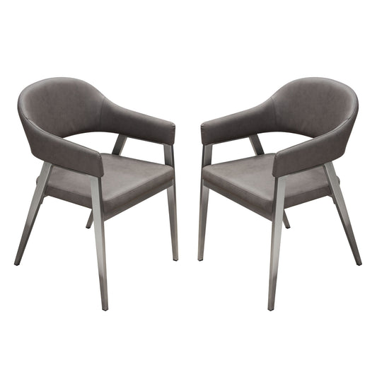 Adele Set of Two Dining/Accent Chairs in Grey Leatherette w/ Brushed Stainless Steel Leg by Diamond Sofa