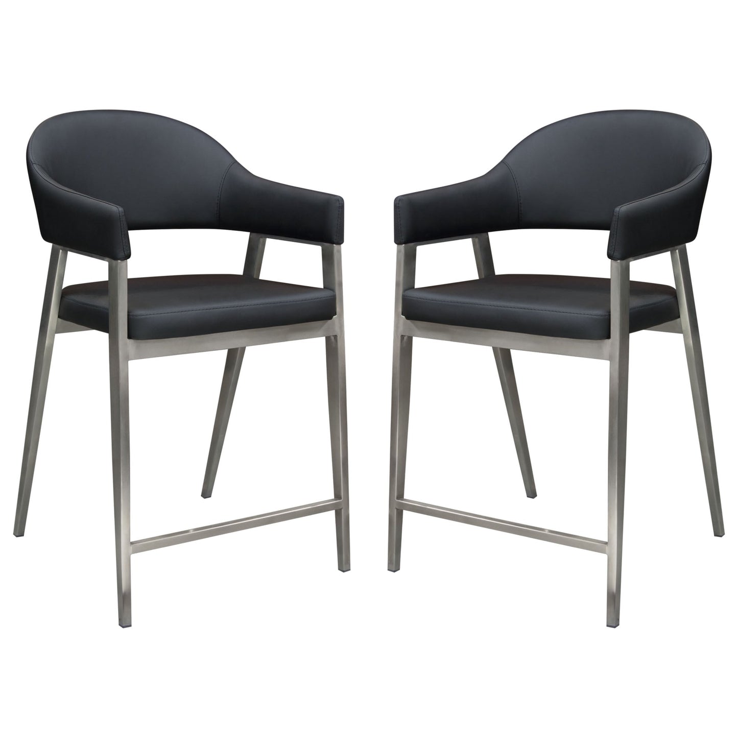 Adele Set of Two Counter Height Chairs in Black Leatherette w/ Brushed Stainless Steel Leg by Diamond Sofa