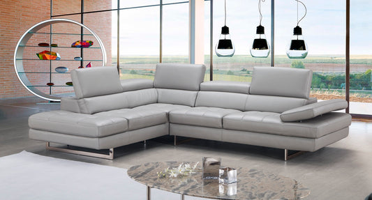 J&M Furniture A761 Italian Leather Sectional Light Grey In Left Hand Facing