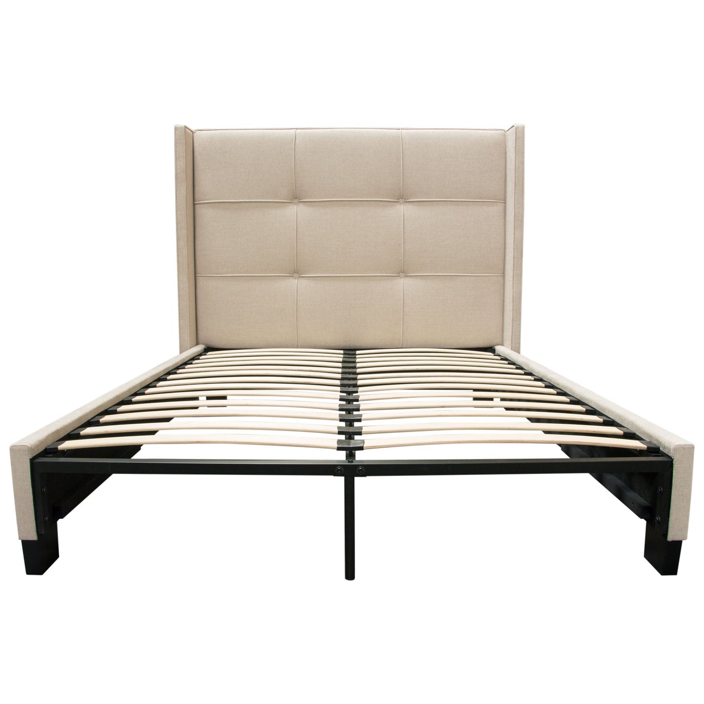 Beverly Eastern King Bed with Integrated Footboard Storage Unit & Accent Wings in Sand Fabric By Diamond Sofa
