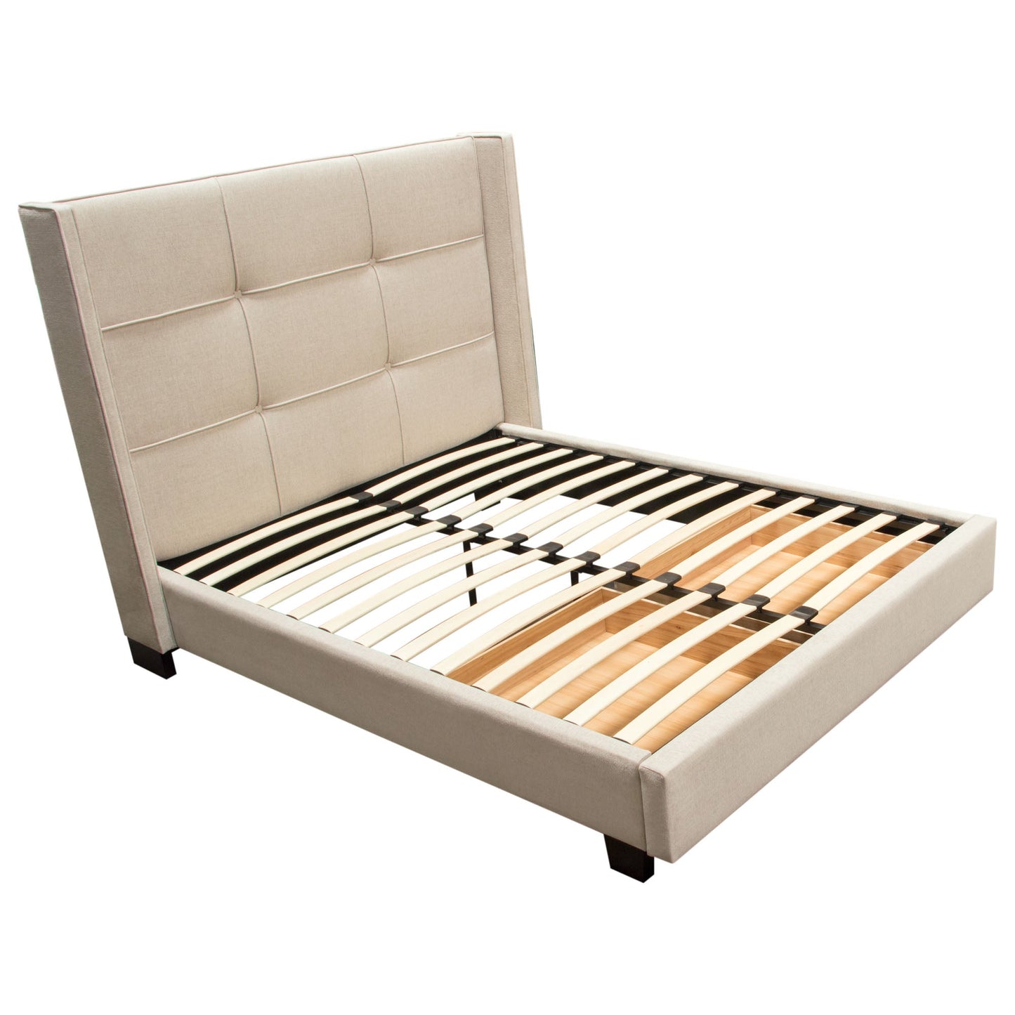 Beverly Eastern King Bed with Integrated Footboard Storage Unit & Accent Wings in Sand Fabric By Diamond Sofa