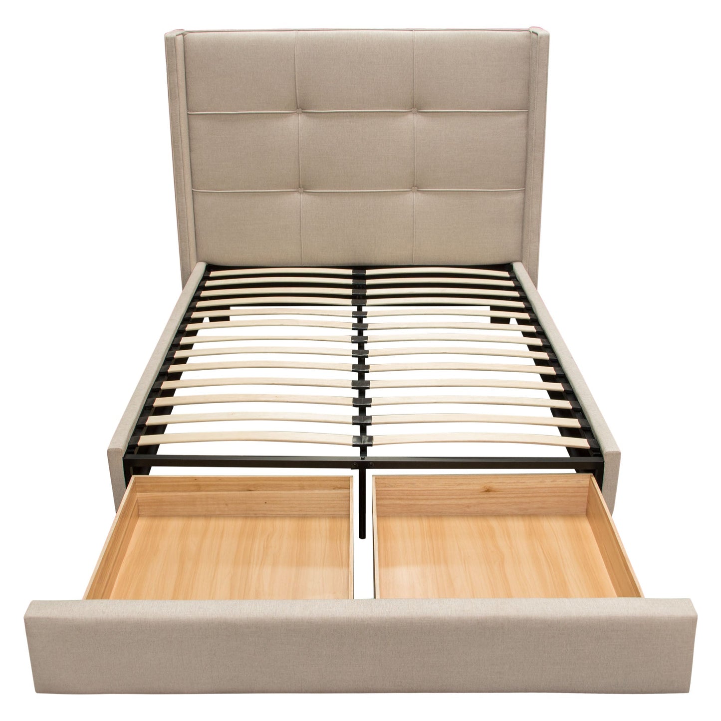 Beverly Queen Bed with Integrated Footboard Storage Unit & Accent Wings in Sand Fabric By Diamond Sofa