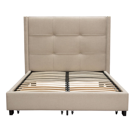 Beverly Queen Bed with Integrated Footboard Storage Unit & Accent Wings in Sand Fabric By Diamond Sofa