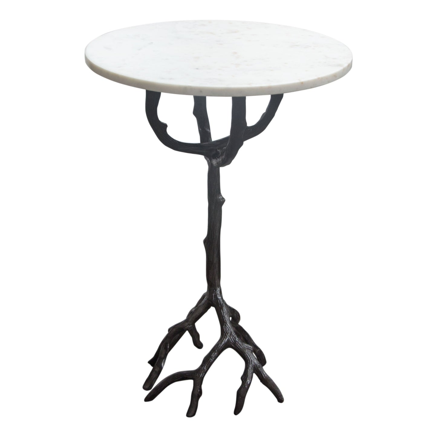 Birch Round Accent Table w/ Black Casted Aluminum Base & White Marble Top by Diamond Sofa