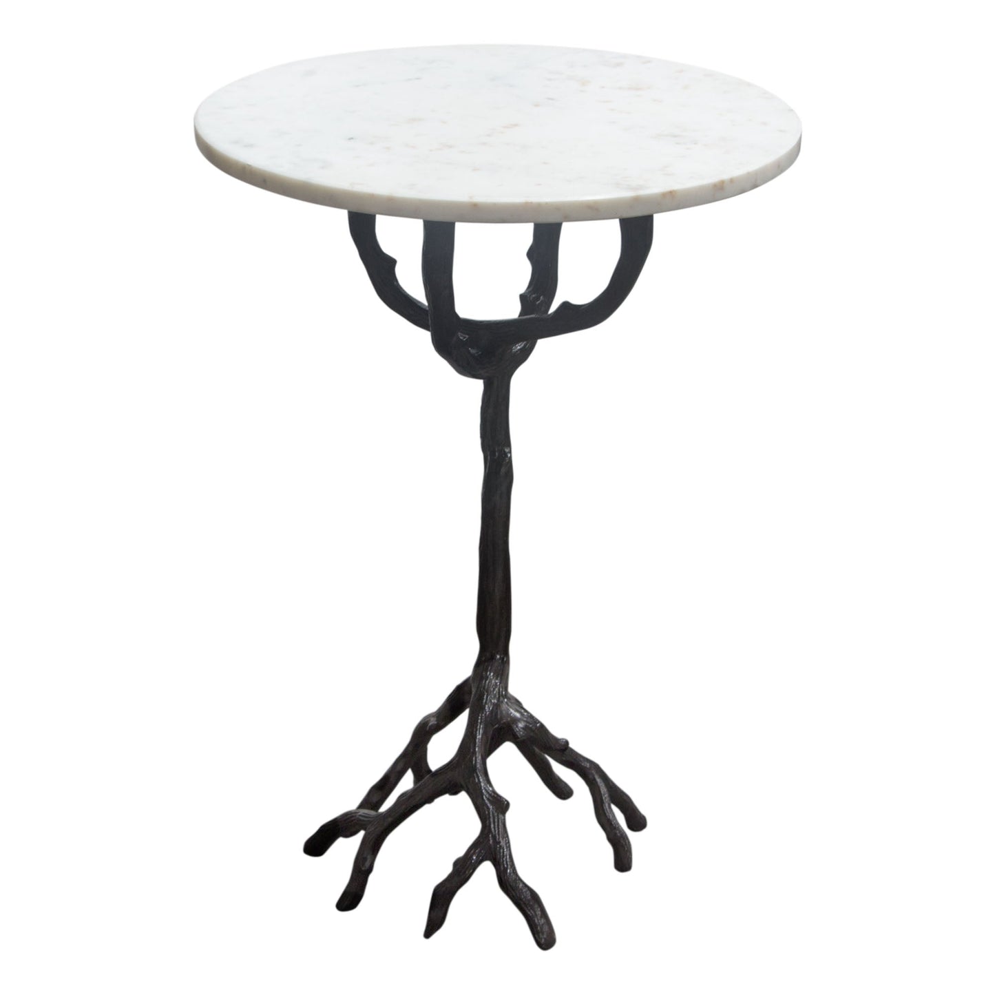 Birch Round Accent Table w/ Black Casted Aluminum Base & White Marble Top by Diamond Sofa
