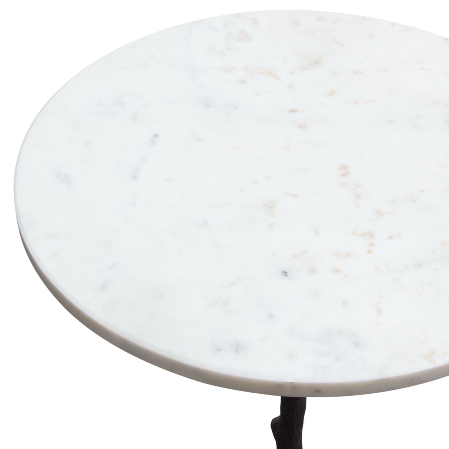 Birch Round Accent Table w/ Black Casted Aluminum Base & White Marble Top by Diamond Sofa