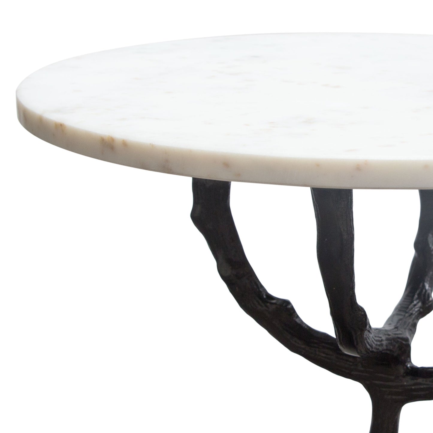 Birch Round Accent Table w/ Black Casted Aluminum Base & White Marble Top by Diamond Sofa