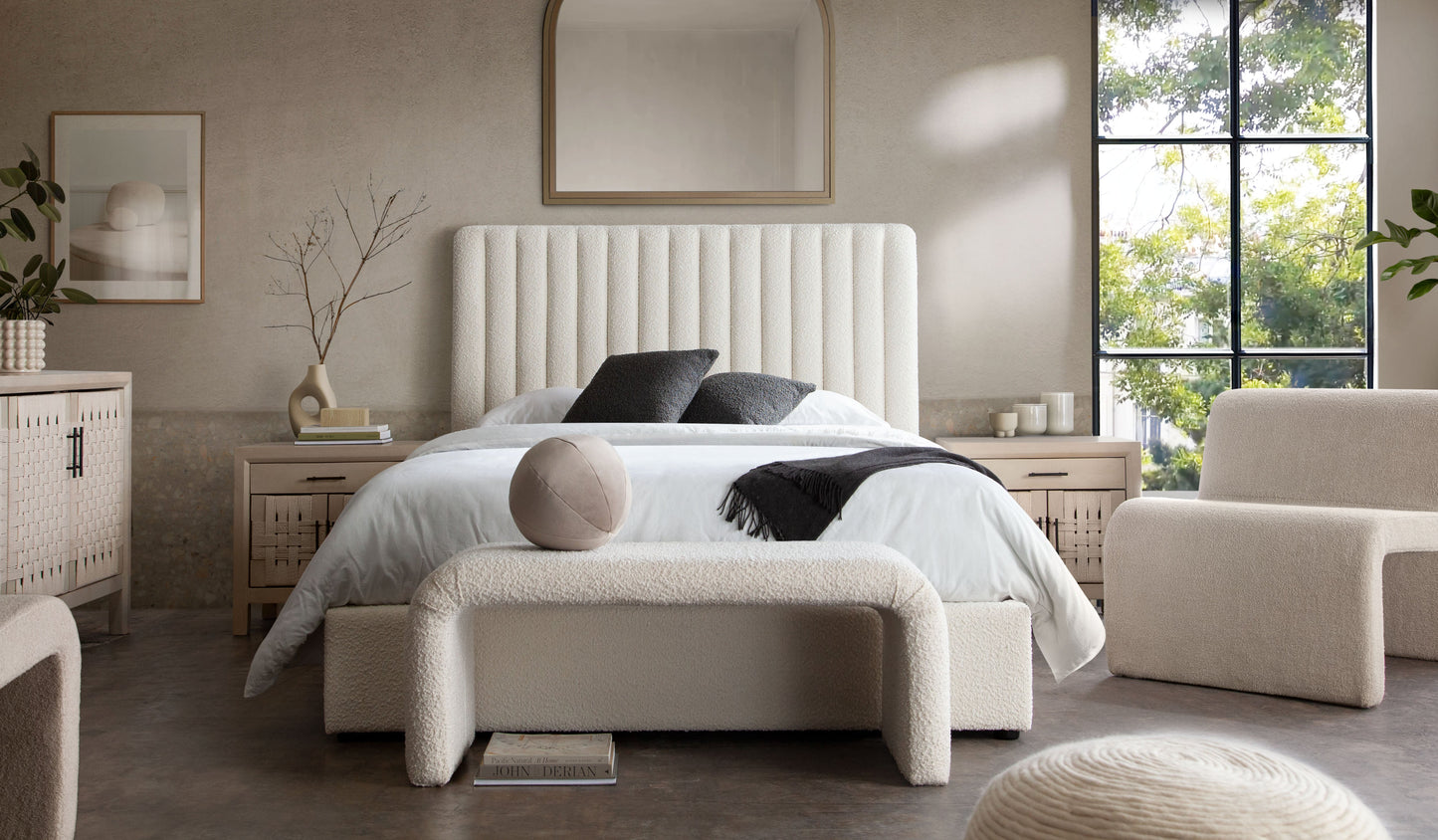 Brooke 54" Queen Bed w/ Vertical Channel Tuft in Ivory Boucle by Diamond Sofa