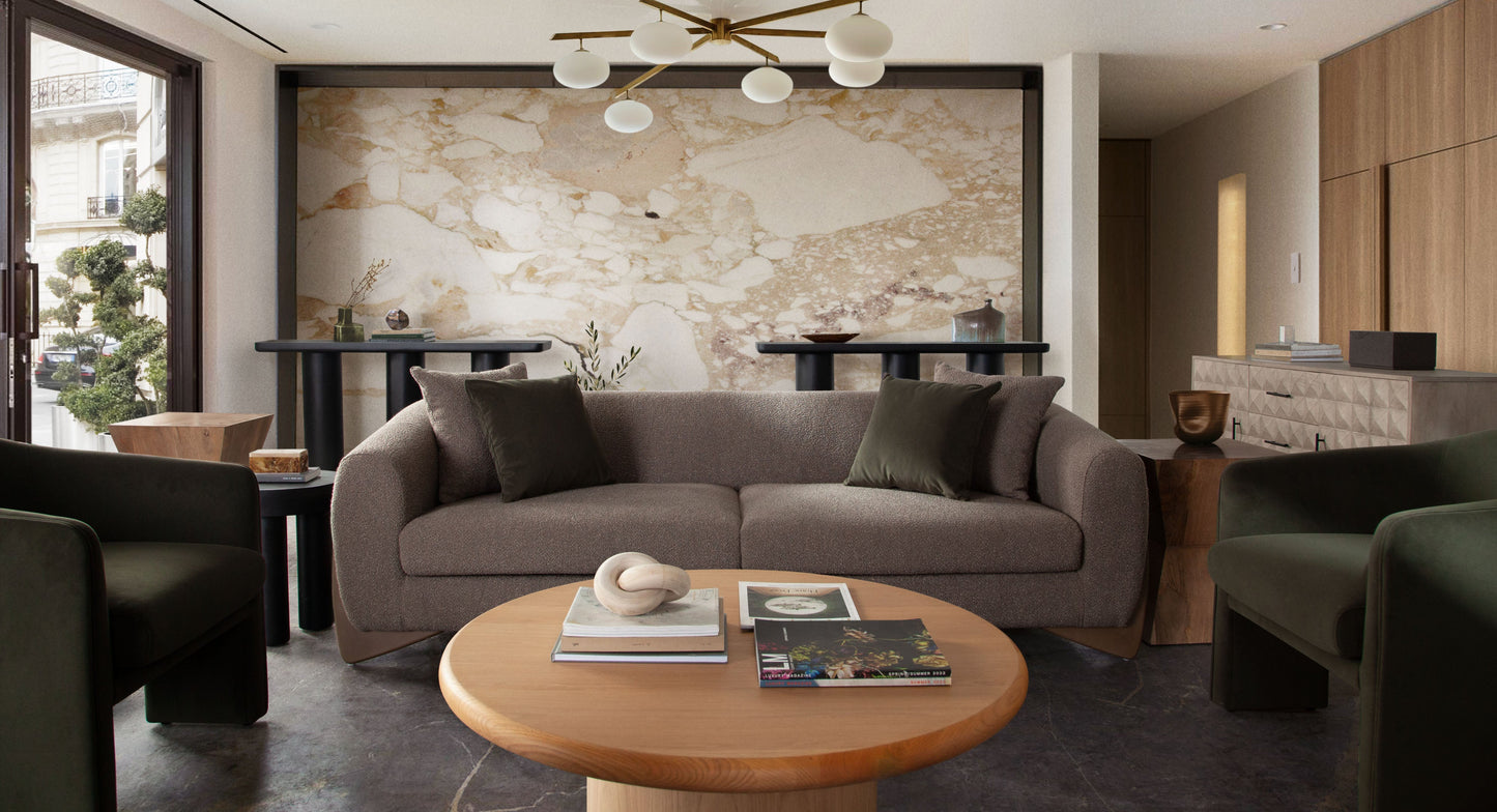 Campbell 40" Round Pedestal Cocktail Table in Light Oak Finish by Diamond Sofa