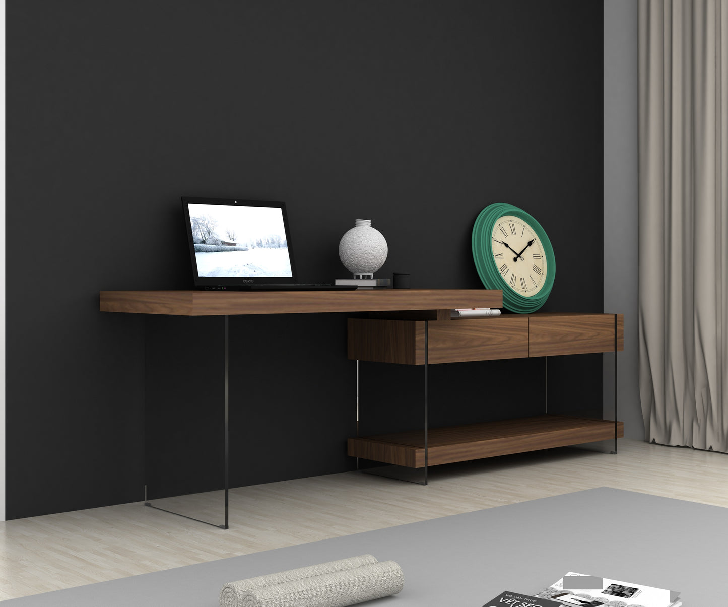 J&M Furniture Elm Desk White High Gloss