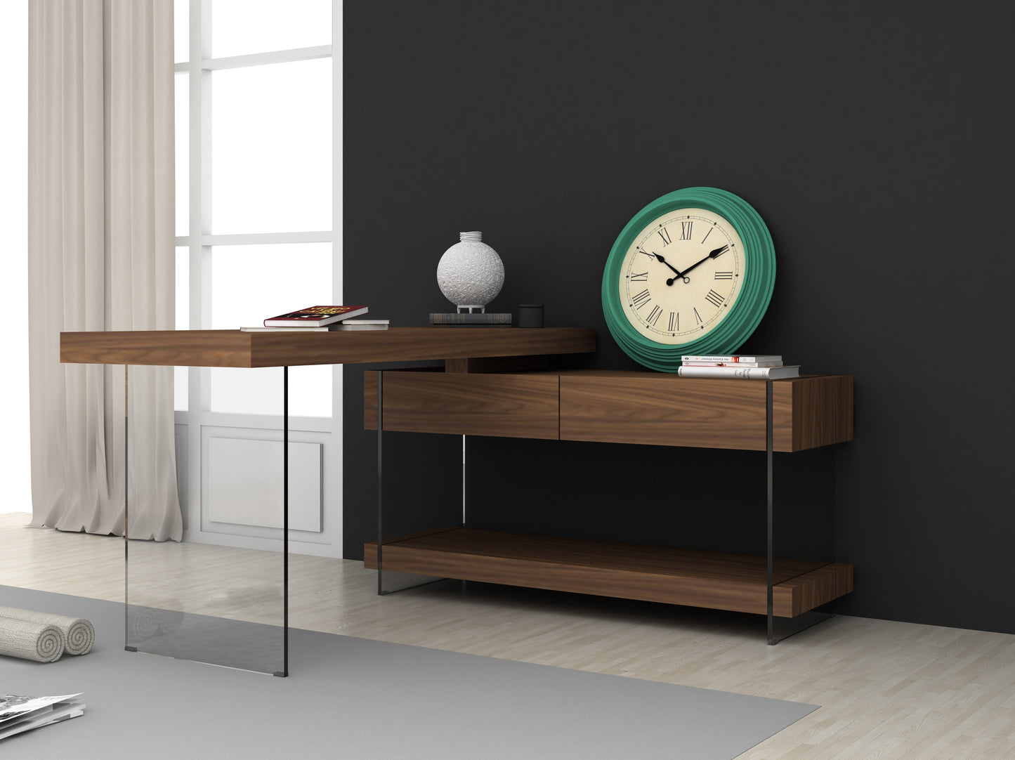 J&M Furniture Elm Desk White High Gloss
