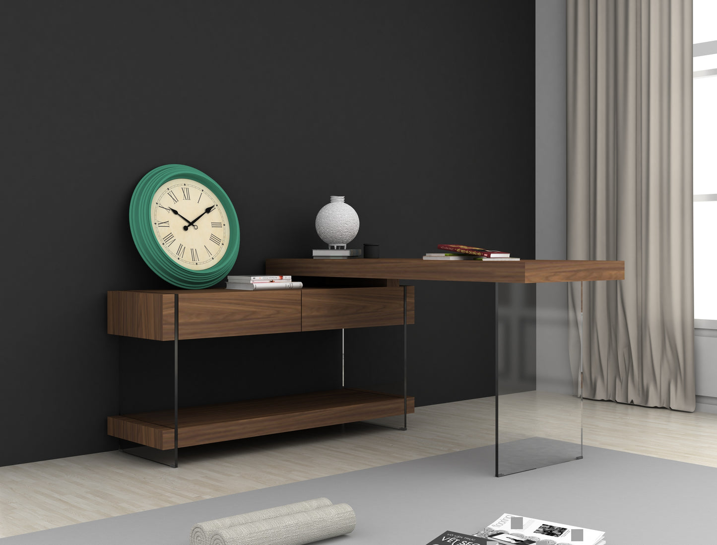 J&M Furniture Elm Desk White High Gloss