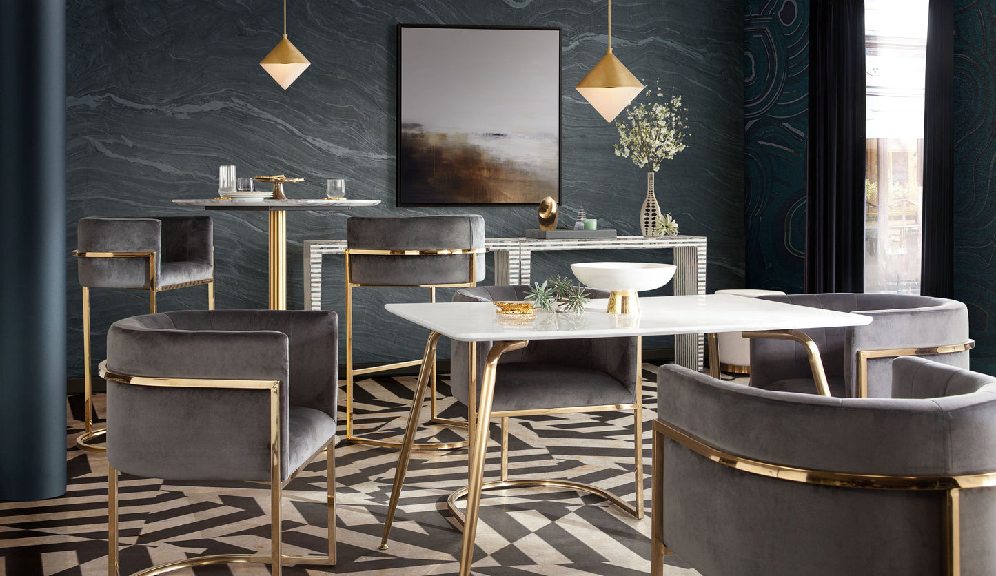 Chance White Lacquer Top Rectangular Dining Table w/ Brushed Gold Metal Legs by Diamond Sofa