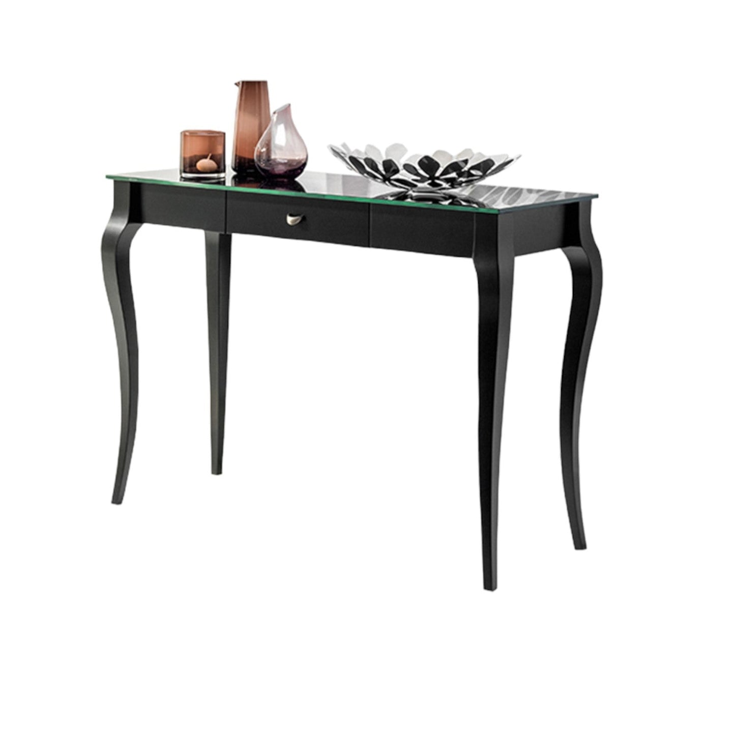 Maxima House Black Glass Top Console Table BRESSO with Drawer