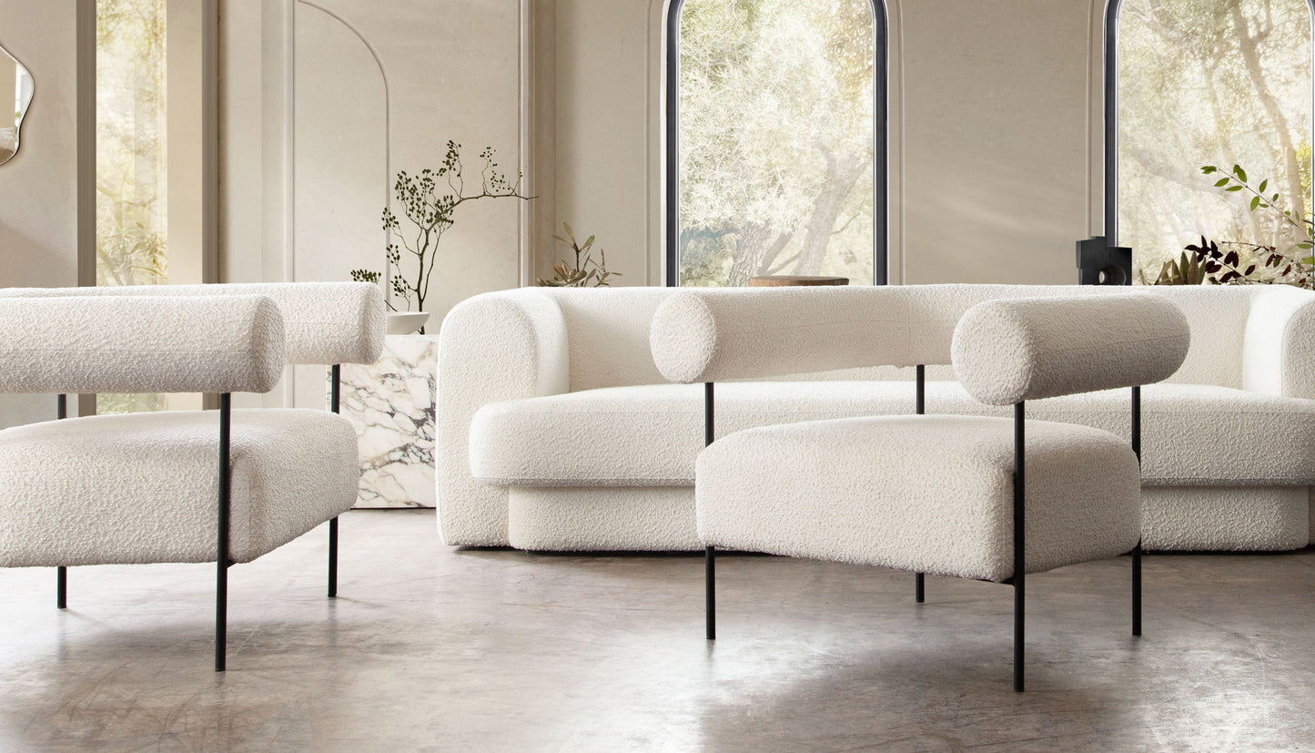 District Accent Chair in Ivory Boucle Fabric w/ Black Metal Frame by Diamond Sofa