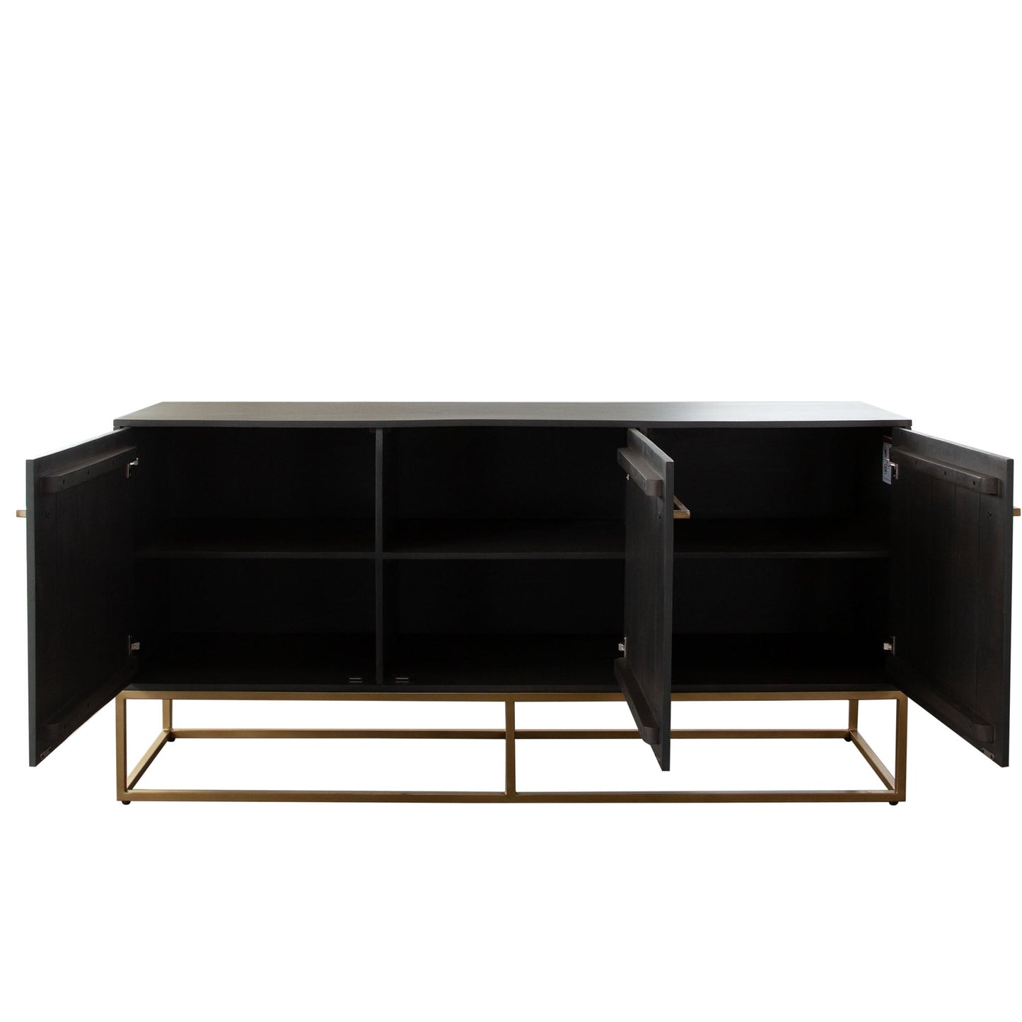 Encore Solid Mango Wood 3-Door Sideboard in Grey Oak Finish w/ Gold Metal Handle & Base by Diamond Sofa