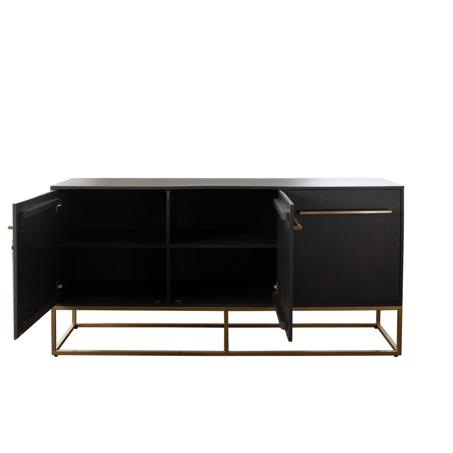 Encore Solid Mango Wood 3-Door Sideboard in Grey Oak Finish w/ Gold Metal Handle & Base by Diamond Sofa