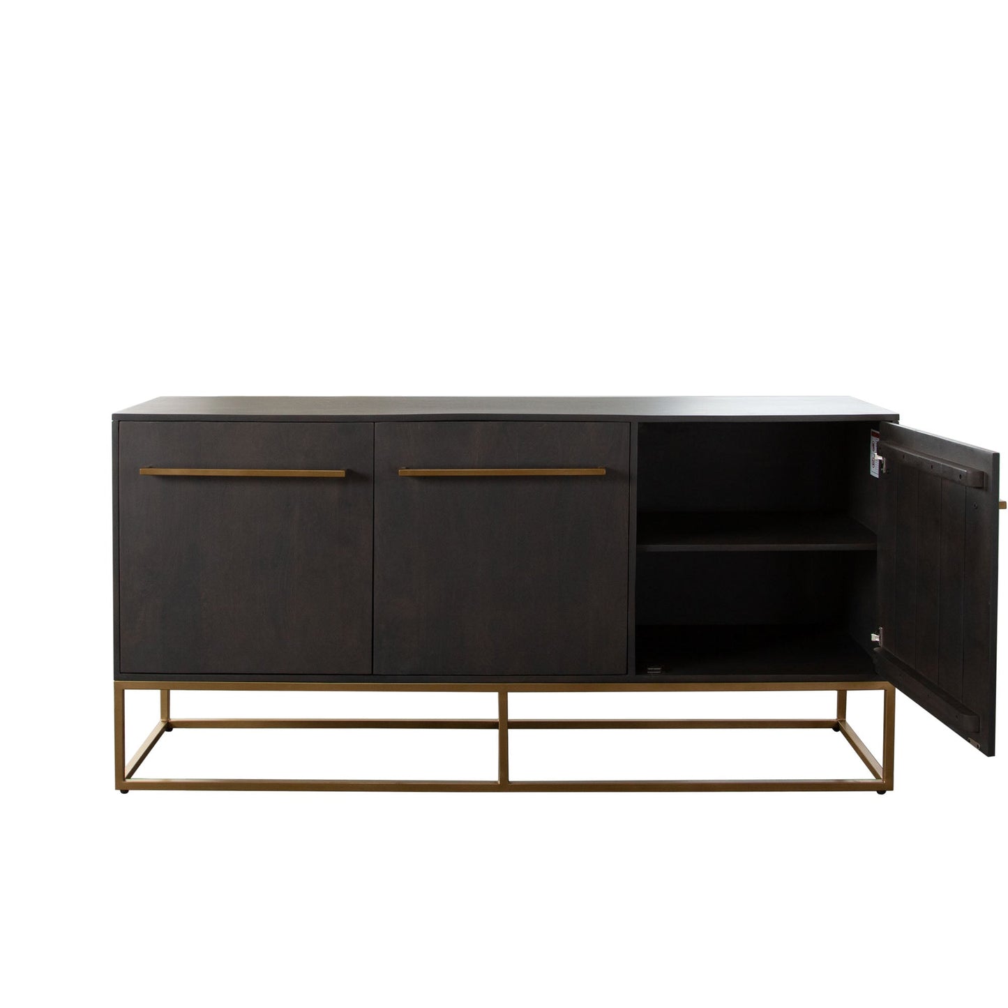 Encore Solid Mango Wood 3-Door Sideboard in Grey Oak Finish w/ Gold Metal Handle & Base by Diamond Sofa