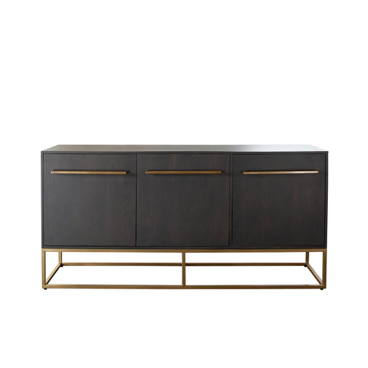 Encore Solid Mango Wood 3-Door Sideboard in Grey Oak Finish w/ Gold Metal Handle & Base by Diamond Sofa