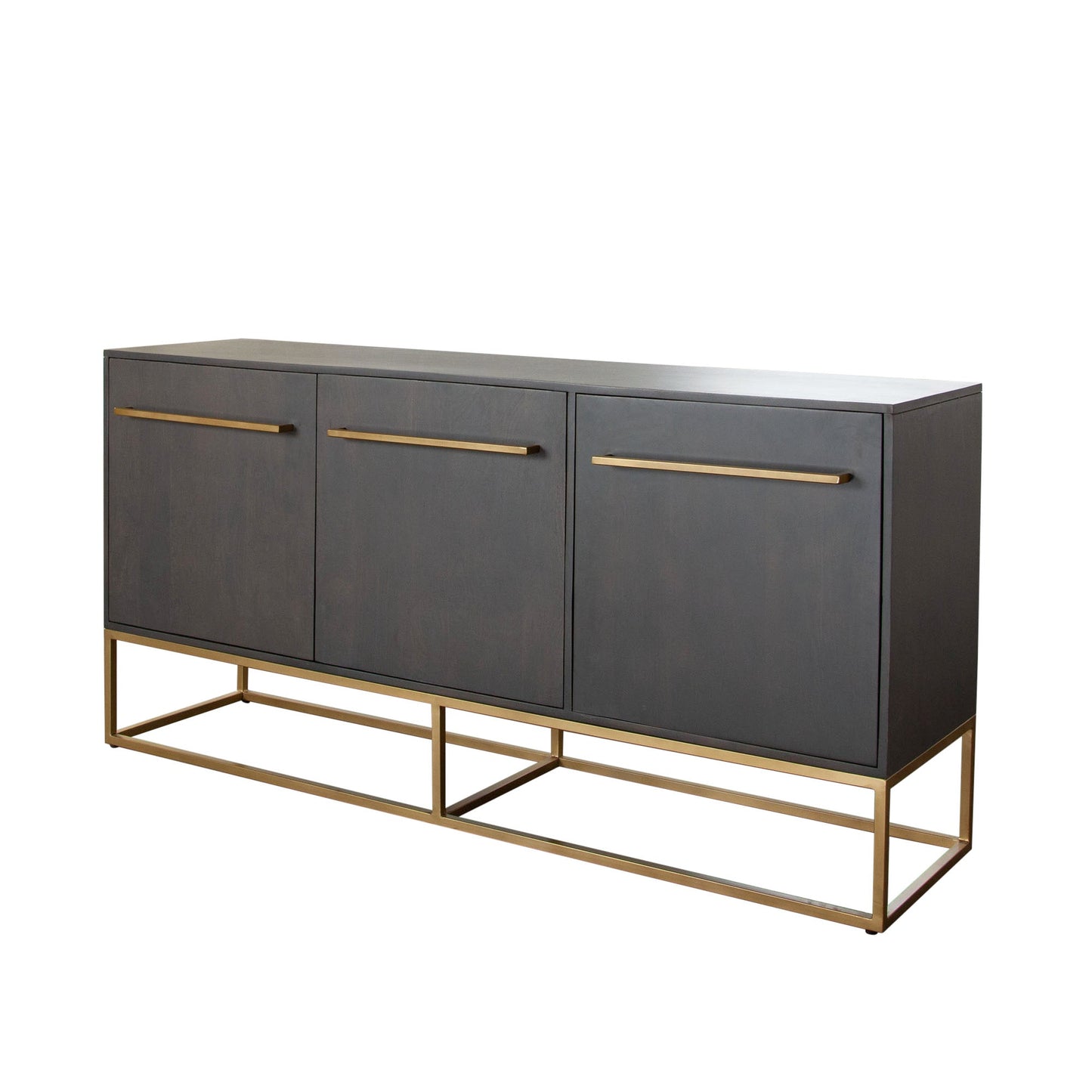 Encore Solid Mango Wood 3-Door Sideboard in Grey Oak Finish w/ Gold Metal Handle & Base by Diamond Sofa