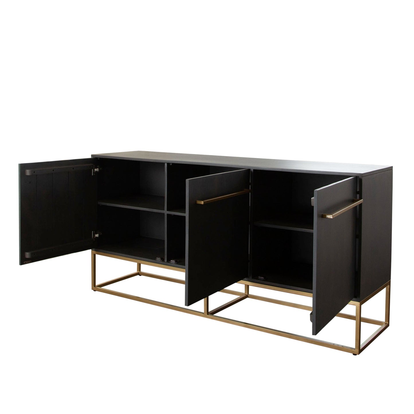 Encore Solid Mango Wood 3-Door Sideboard in Grey Oak Finish w/ Gold Metal Handle & Base by Diamond Sofa