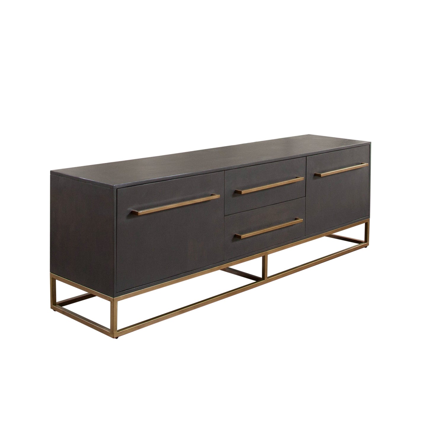 Encore Solid Mango Wood 2-Door / 2-Drawer Entertainment Cabinet in Grey Oak Finish w/ Gold Metal Handle & Base by Diamond Sofa