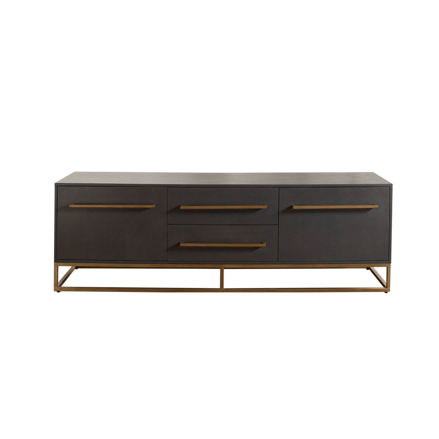 Encore Solid Mango Wood 2-Door / 2-Drawer Entertainment Cabinet in Grey Oak Finish w/ Gold Metal Handle & Base by Diamond Sofa