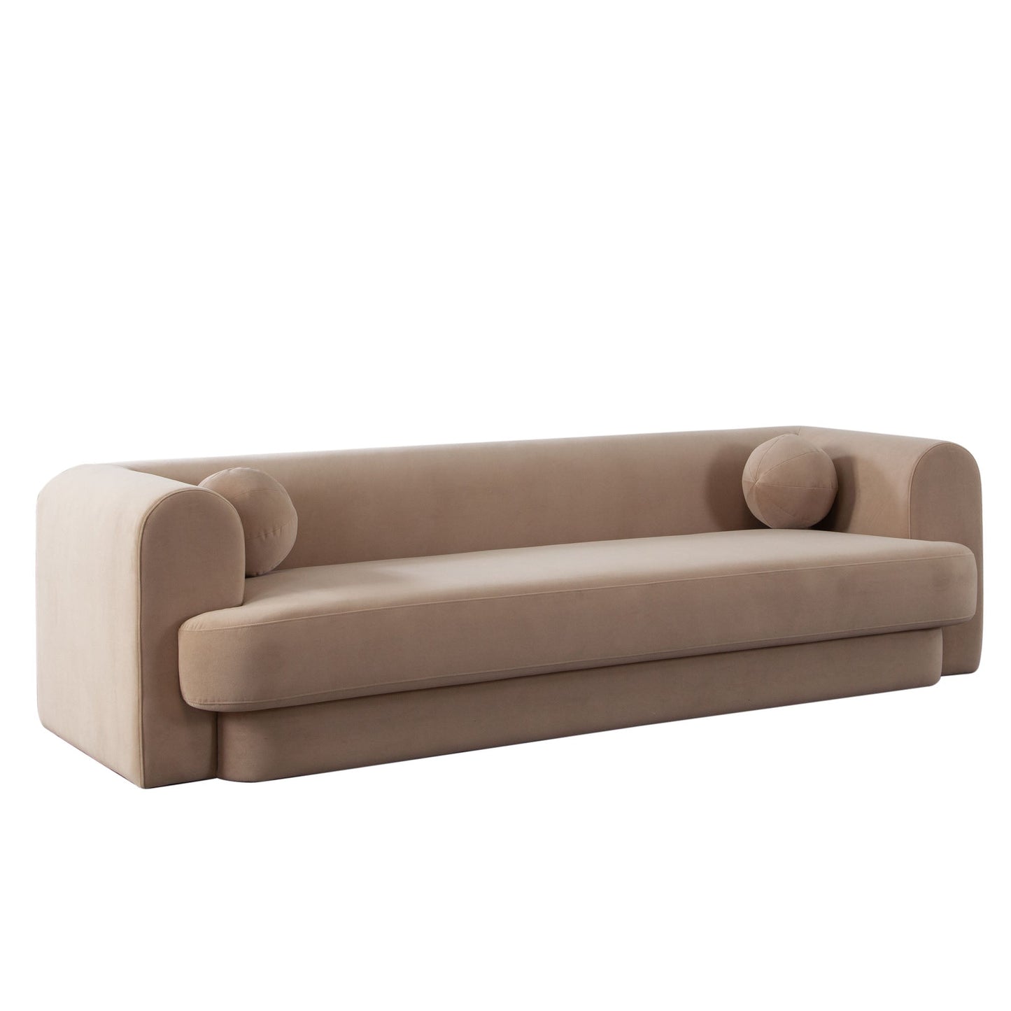 Form Sofa in Camel Performance Velvet w/ (2) Accent Pillow Balls by Diamond Sofa