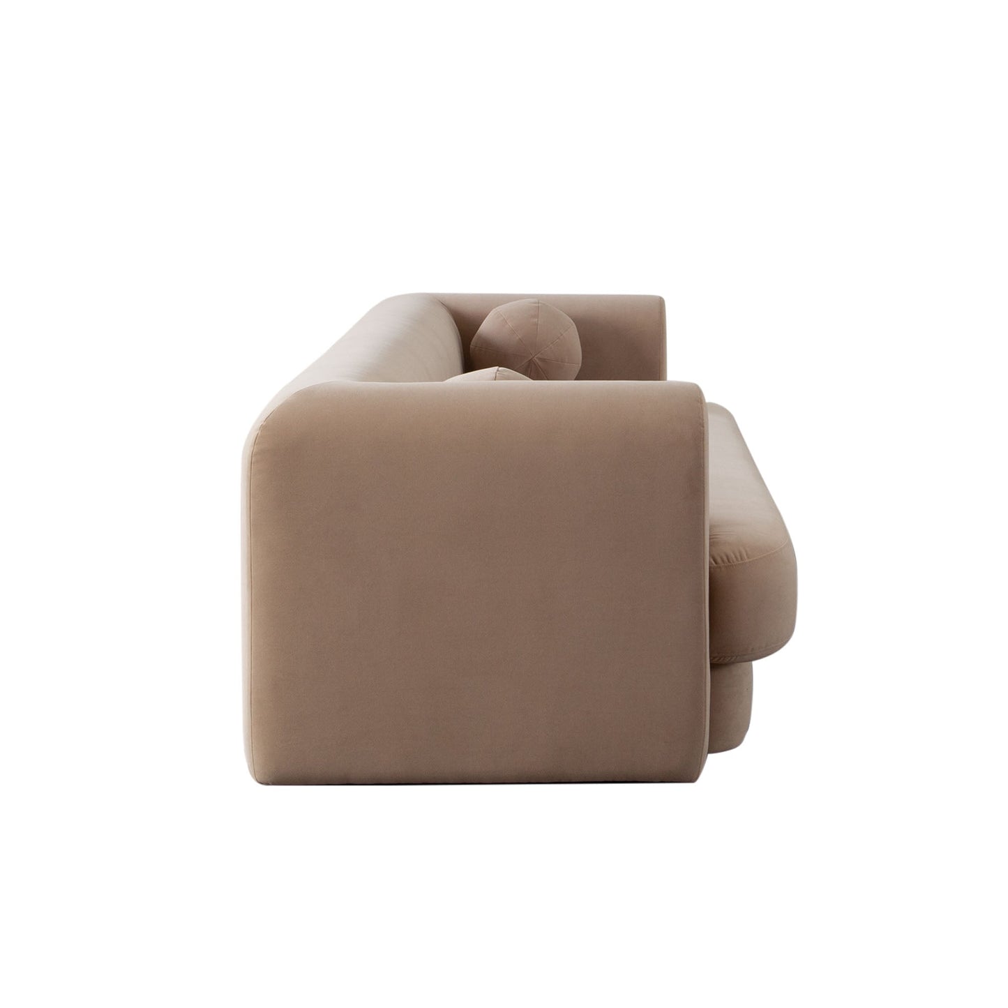 Form Sofa in Camel Performance Velvet w/ (2) Accent Pillow Balls by Diamond Sofa