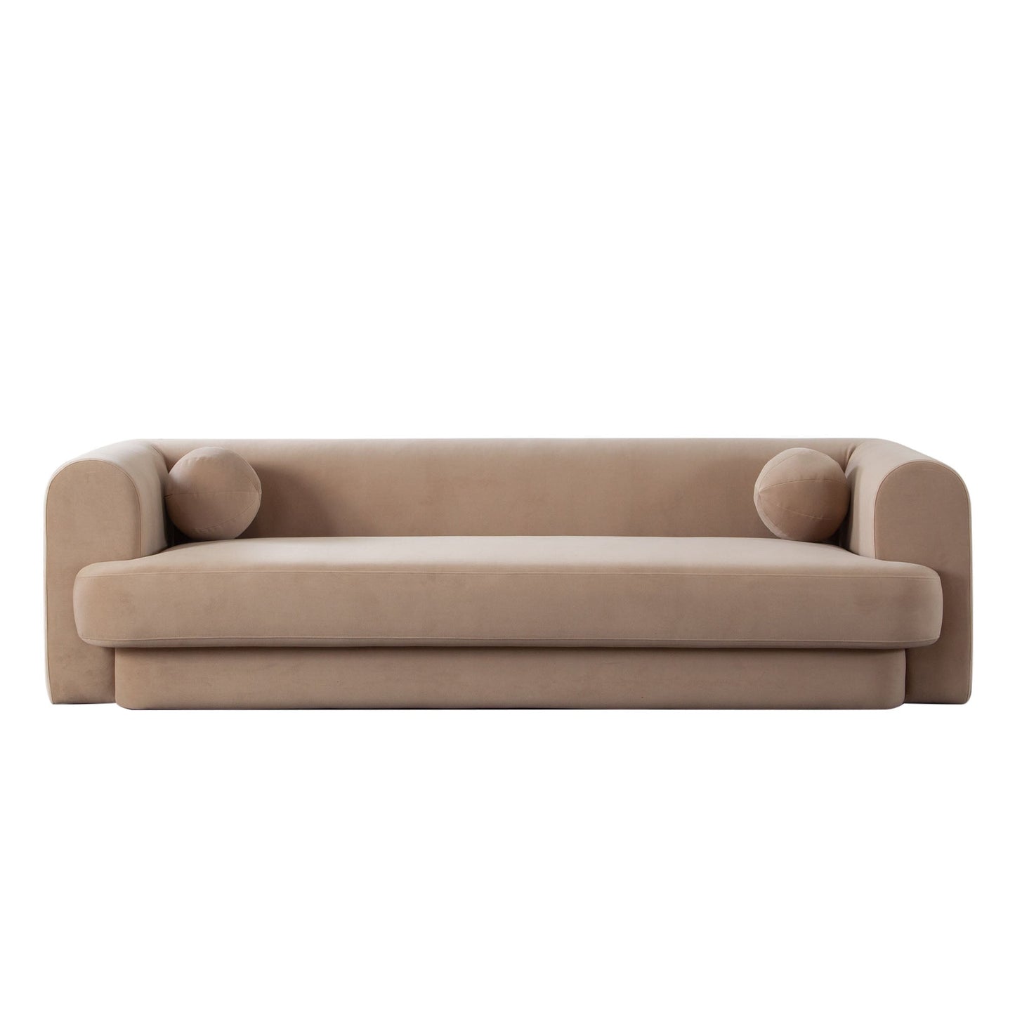 Form Sofa in Camel Performance Velvet w/ (2) Accent Pillow Balls by Diamond Sofa