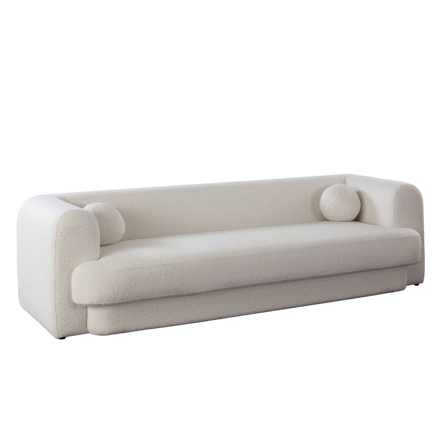 Form Sofa in Ivory Boucle Fabric w/ (2) Accent Pillow Balls by Diamond Sofa