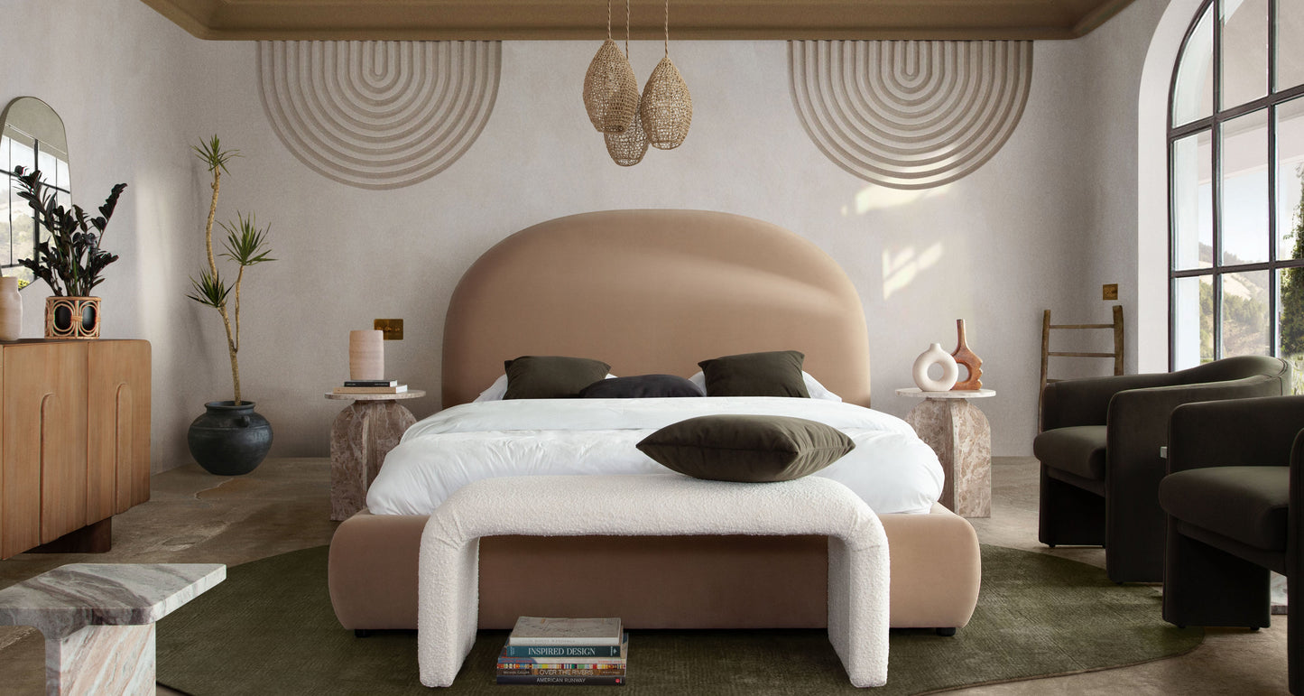 Fox Eastern King Bed in Camel Performance Velvet w/ Arch Headboard by Diamond Sofa