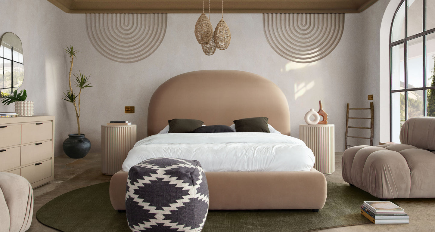 Fox Eastern King Bed in Camel Performance Velvet w/ Arch Headboard by Diamond Sofa
