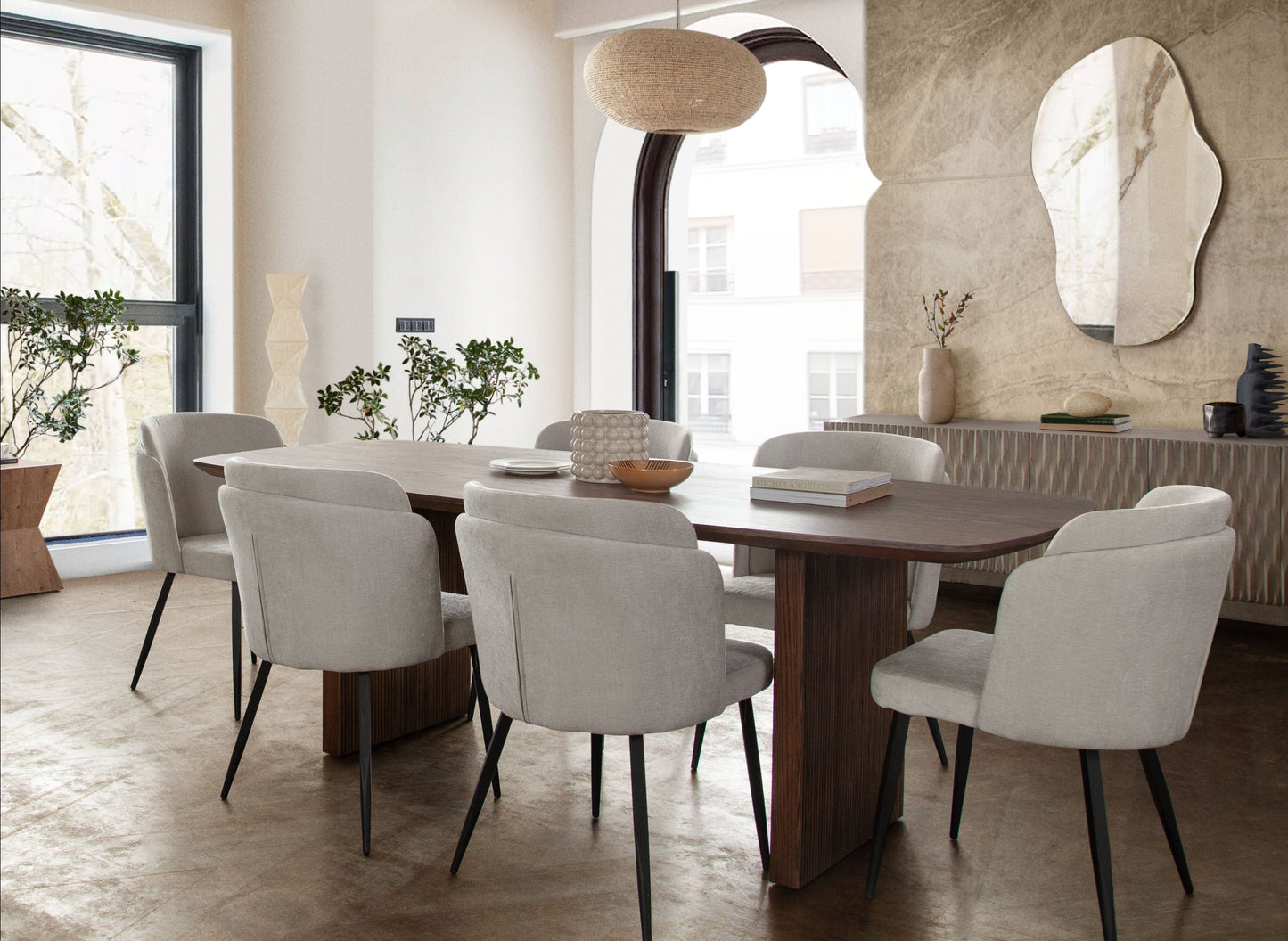 Grace Set of (2) Dining Chairs in Cream Polyester Fabric w/ Black Powder Coat Legs by Diamond Sofa